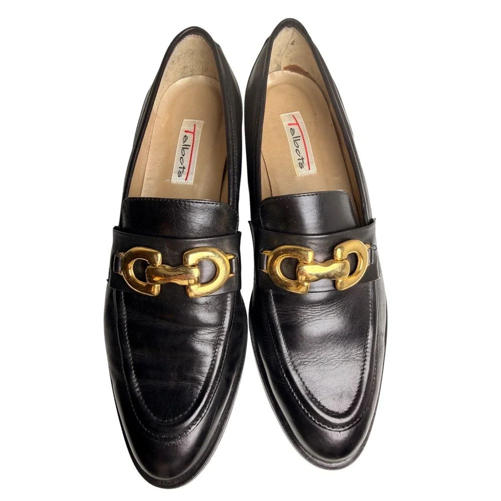 Vintage 90s Talbots Italy Horsebit Loafers Black Leather 8N